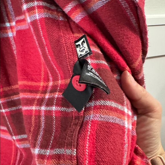 Obey Red and White Plaid Shirt - Picture 3 of 4